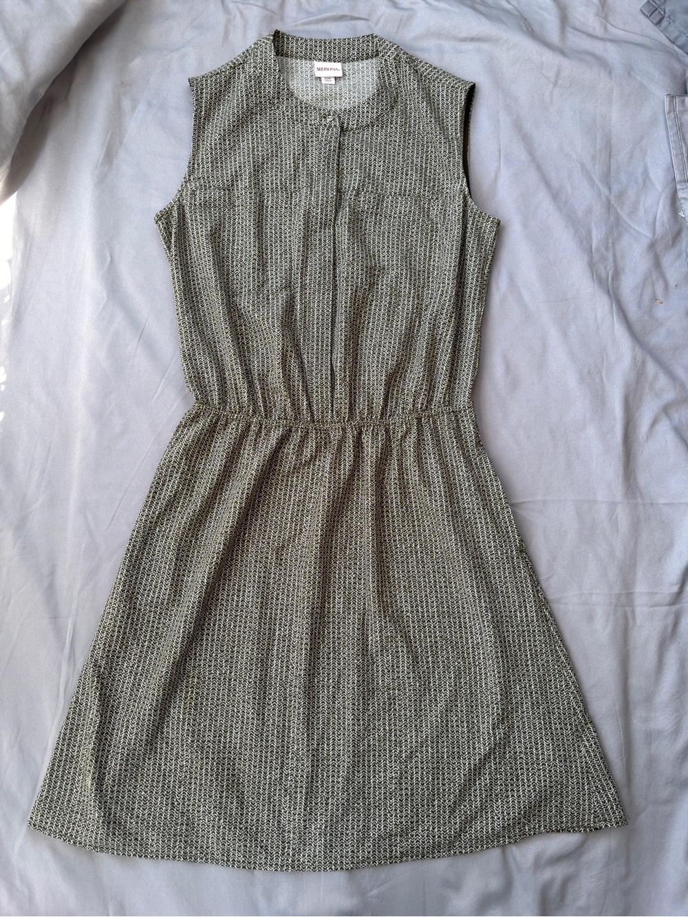 Merona Olive Green and White Patterned Sleeveless Dress
